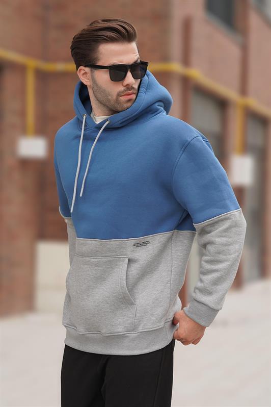 MDX Indigo Hooded Color Block Printed Detail Men's Sweatshirt 7046 - Trujillo Alto