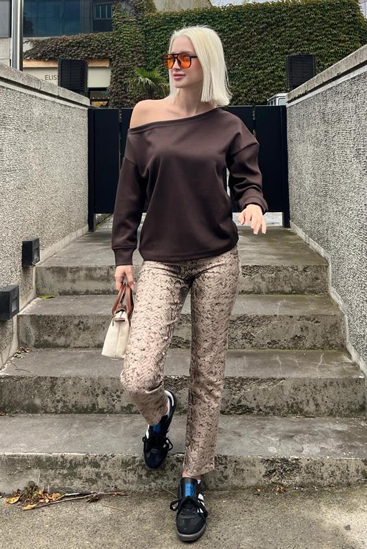 MDX Brown Boat Neck Basic Sweatshirt MG2228 - Ourém