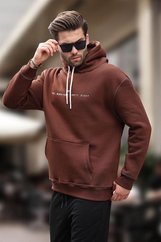 MDX Men's Sweatshirt with Hood, Embroidered Detail, and Pocket in Pain Brown 7066 - Fredericton