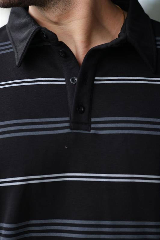 MDX Black Striped Polo Neck Men's Sweatshirt E7172 - Gap