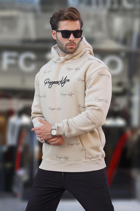 MDX Beige Printed Hooded Pocket Detail Men's Sweatshirt 7075 - Petatlán