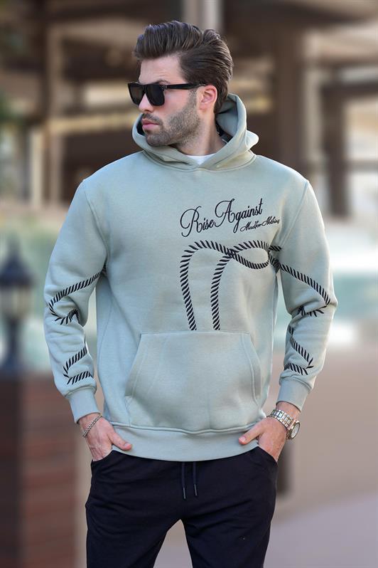 MDX Çağla Green Printed Hooded Pocket Detailed Men's Sweatshirt 7067 - St. Peters