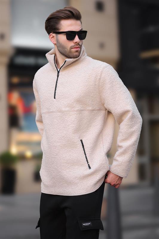 MDX Ecru High Neck Half Zip Boucle Sweatshirt 7084 - Carson