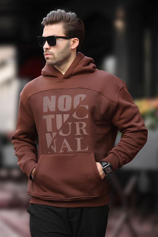 MDX Painful Brown Printed Hooded Pocket Detailed Men's Sweatshirt 7062 - Bilbao