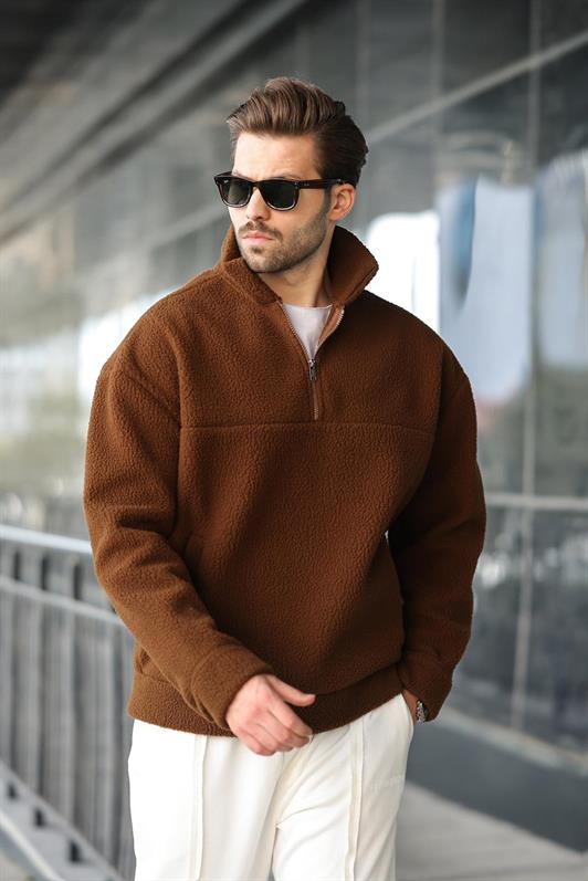 MDX Brown Half-Zip Stand Collar Polar Sweatshirt E7165 - Puerto del Rosario