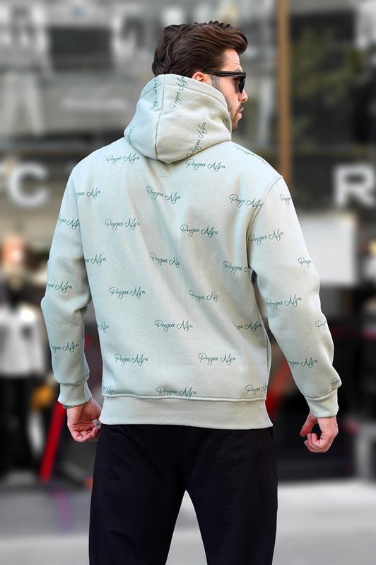 MDX Men's Sweatshirt with Hood and Pocket Detail in Unripe Green Print 7075 - Ontario