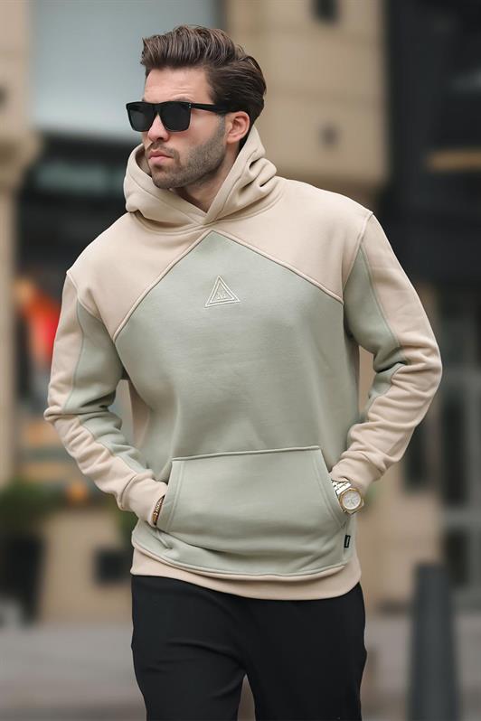 MDX Beige Hooded Sweatshirt with Pocket Detail and Embroidery E7085 - Santo Tirso