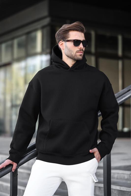MDX Siyah Kapüşonlu Kanguru Cep Erkek Sweatshirt E7169 - Union City