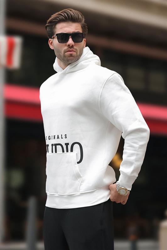 MDX Ecru Hooded Printed Pocket Detail Sweatshirt E7076 - Feltham