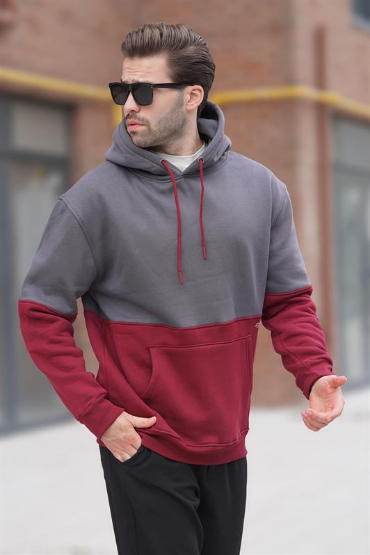 MDX Men's Smoke Hooded Color Block Printed Detail Sweatshirt 7046 - Saint-Maur-des-Fossés