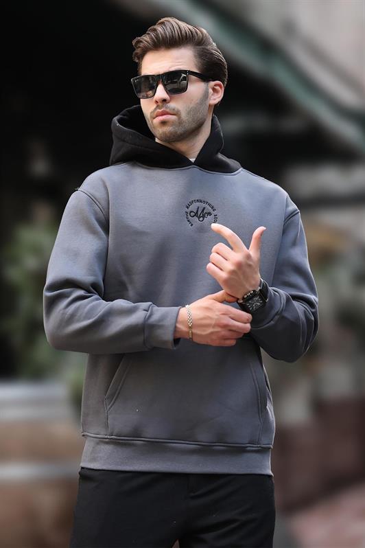 MDX Men's Smoke Hooded Color Block Embroidered Detail Sweatshirt 7088 - Tarbes