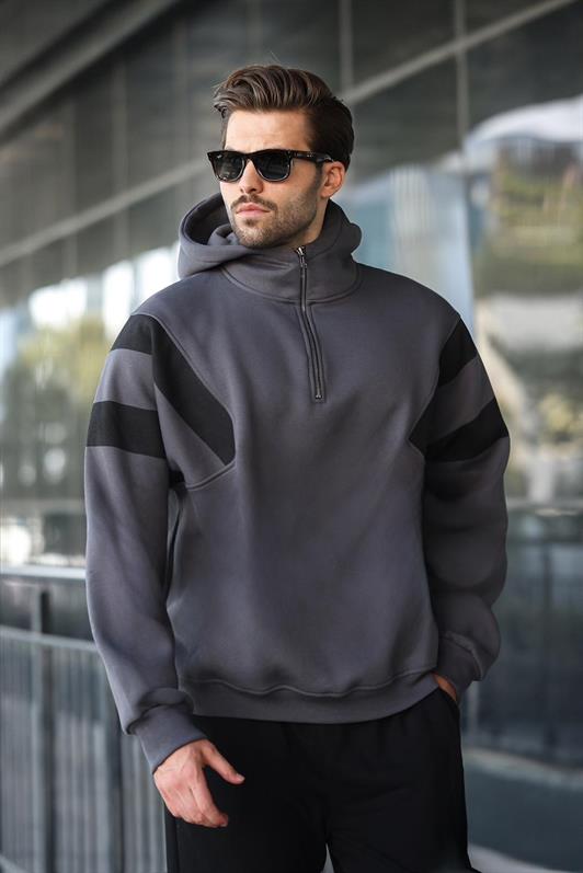MDX Men's Smoke Zippered Collar Hooded Sweatshirt E7161 - Velsen-Zuid