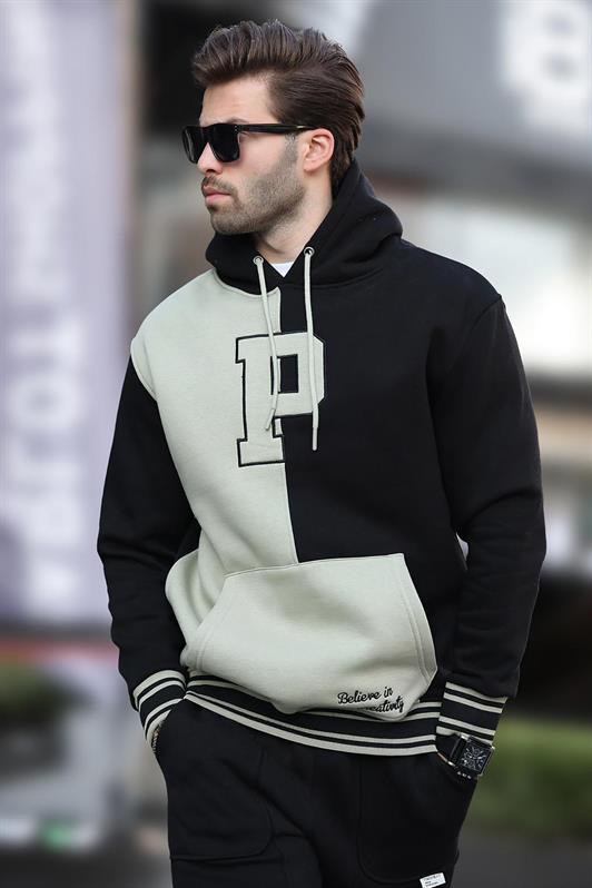 MDX Black Color Block Hooded Printed Men's Sweatshirt 7078 - Almere