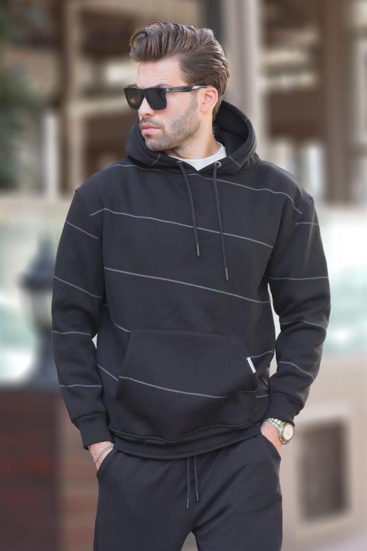 MDX Black Hooded Striped Men's Sweatshirt with Pocket Detail 7063 - Irákleio