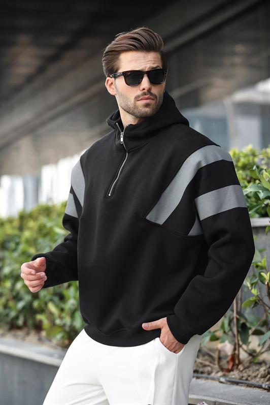 MDX Black Zippered Collar Hooded Men's Sweatshirt E7161 - Oldenburg