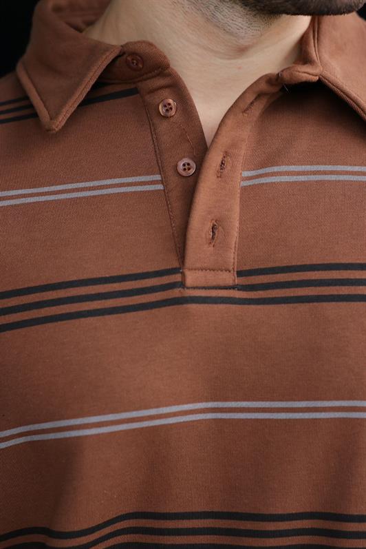 MDX Kahverengi Çizgili Polo Yaka Erkek Sweatshirt E7172 - Kanata