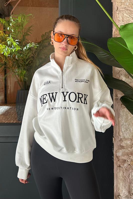 MDX Ecru Half Zip Printed Sweatshirt MG2240 - Etterbeek