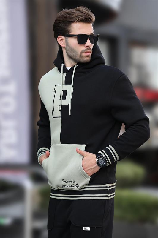 MDX Black Color Block Hooded Printed Men's Sweatshirt 7078 - Almere