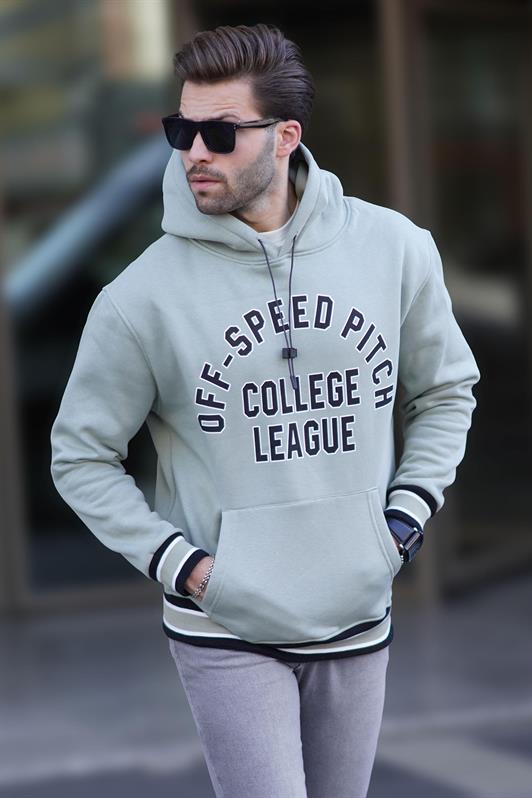 MDX Çağla Green Hooded Pocket Detailed Printed Men's Sweatshirt 7068 - Kanata