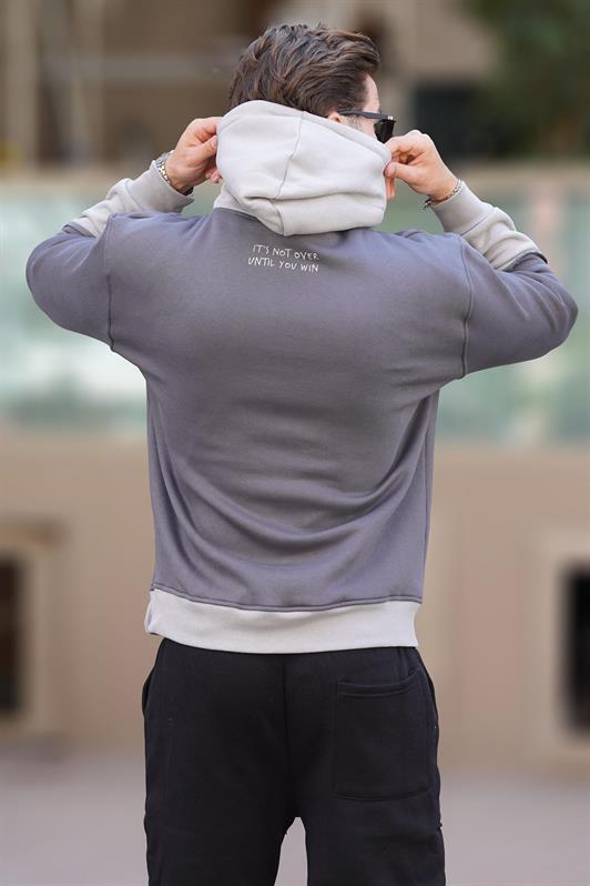 MDX Men's Smoke Hooded Printed Pocket Detailed Sweatshirt 7083 - Heroica Nogales