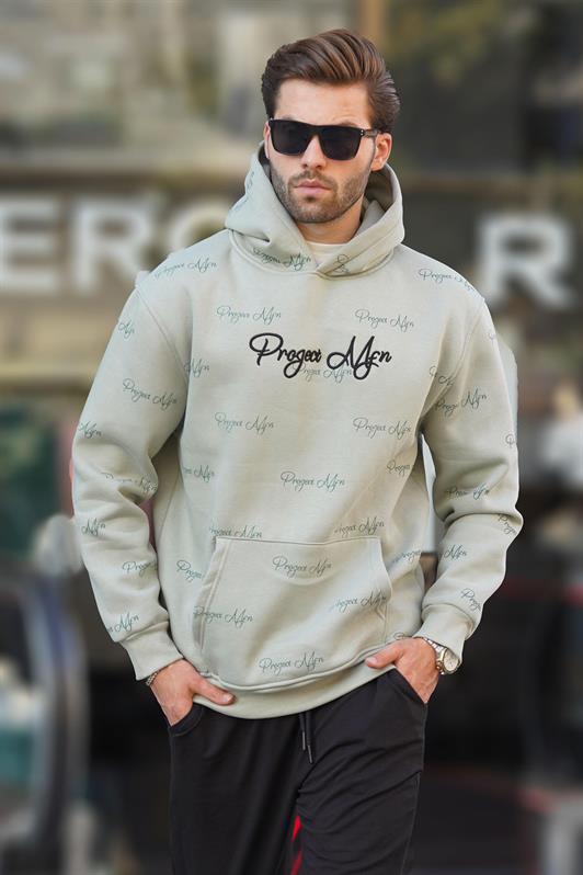 MDX Men's Sweatshirt with Hood and Pocket Detail in Unripe Green Print 7075 - Ontario