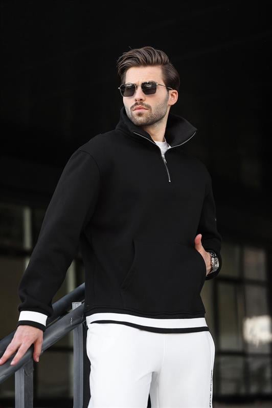 MDX Black Zippered Stand Collar Kangaroo Pocket Men's Sweatshirt E7159 - Lubbock