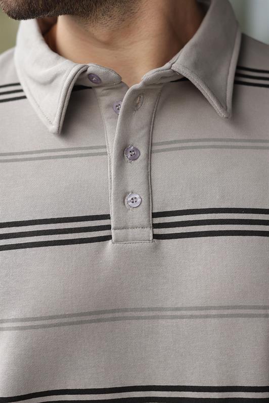 MDX Boyalı Gri Çizgili Polo Yaka Erkek Sweatshirt E7172 - Évry