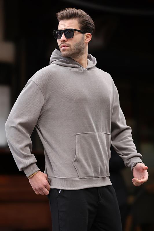 MDX Gray Hooded Textured Sweatshirt with Pocket Detail E7101 - Billerica