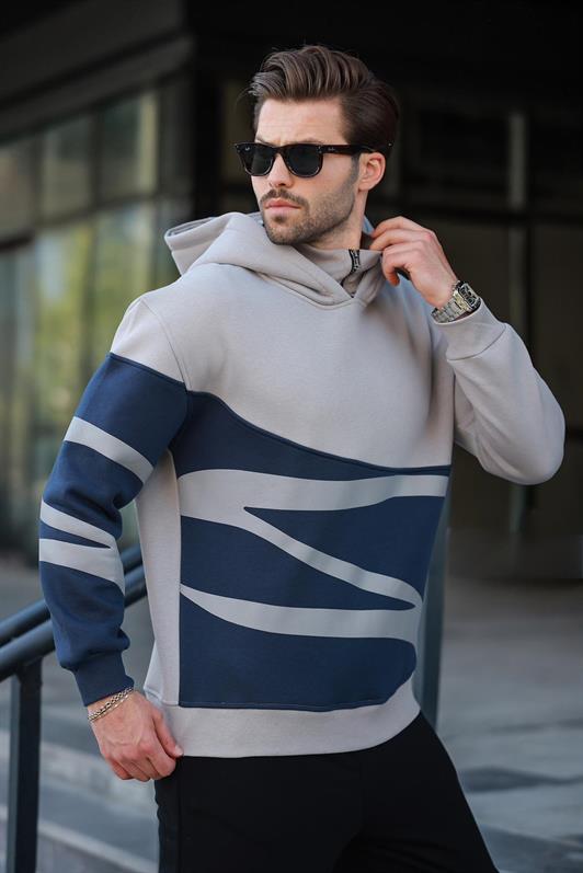 MDX Men's Hooded Zipper Collar Patterned Sweatshirt in Gray E7162 - Terrebonne
