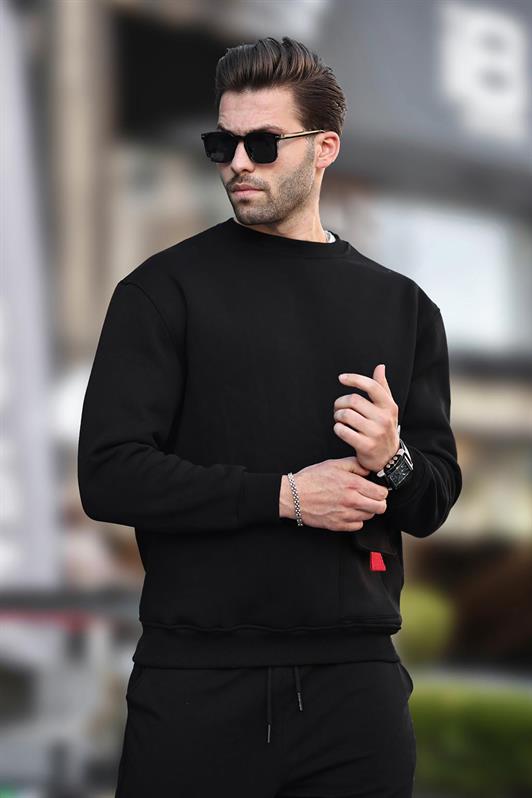 MDX Black Bicycle Collar Shirred Pocket Detailed Printed Men's Sweatshirt 7061 - Chervonohrad