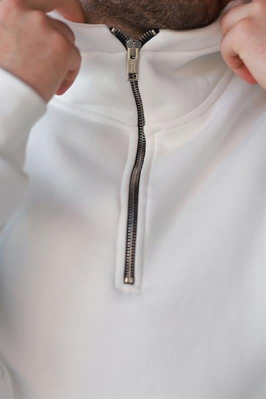 MDX Ecru Zippered Collar Hooded Men's Sweatshirt E7161 - Tejupilco