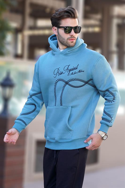 MDX Blue Printed Hooded Pocket Detailed Men's Sweatshirt 7067 - Jurupa Valley