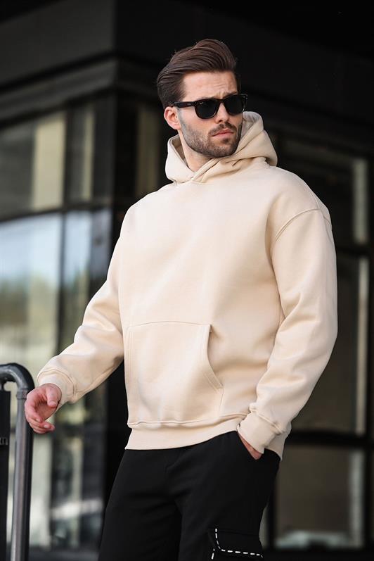 MDX Bej Kapüşonlu Kanguru Cep Erkek Sweatshirt E7169 - Riccione Marina