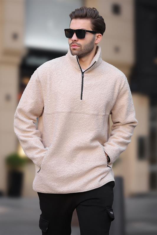 MDX Ecru High Neck Half Zip Boucle Sweatshirt 7084 - Carson