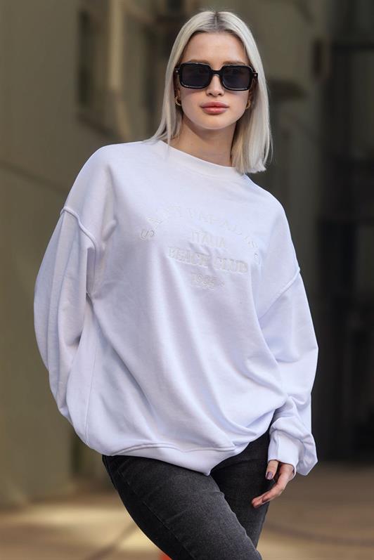MDX White Bicycle Collar Printed Sweatshirt MG1924 - Rossano