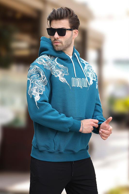 MDX Petrol Blue Hooded Pocket Detailed Printed Men's Sweatshirt 7052 - Neustadt