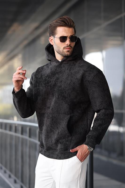 MDX Black Patterned Hooded Men's Sweatshirt E7167 - League City