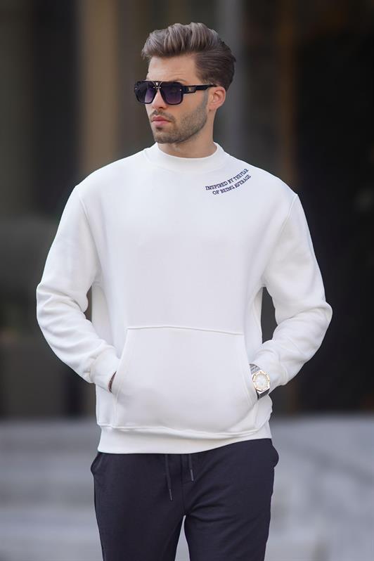MDX Ecru Bicycle Collar Embroidered Detailed Pocket Men's Sweatshirt 7049 - Tallahassee