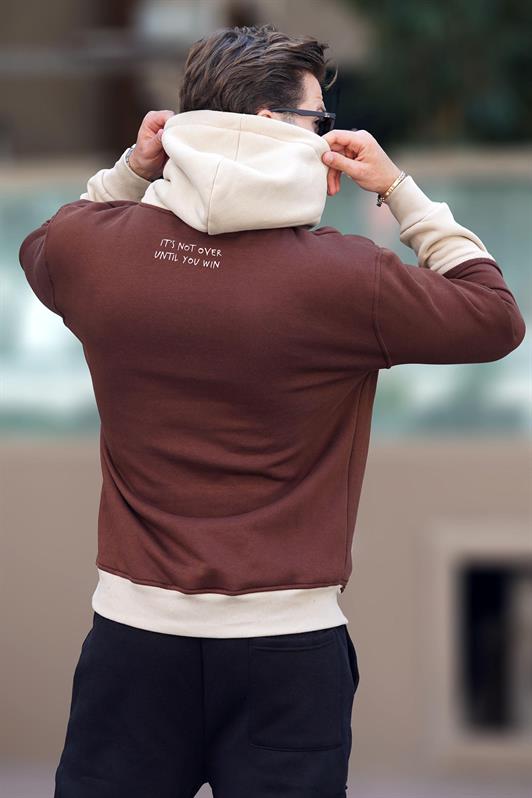 MDX Painful Brown Hooded Printed Pocket Detailed Men's Sweatshirt 7083 - DeKalb