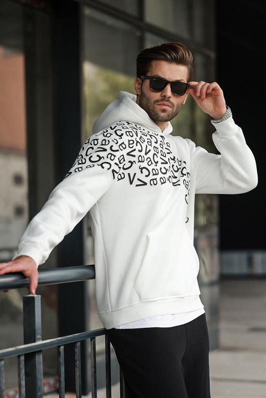 MDX Ecru Printed Hooded Men's Sweatshirt E7160 - Palma
