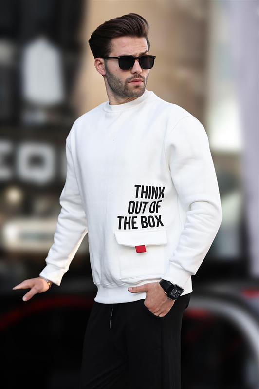 MDX Ecru Bicycle Collar Shirt with Shirred Pocket Detailed Printed Men's Sweatshirt 7061 - Pickering