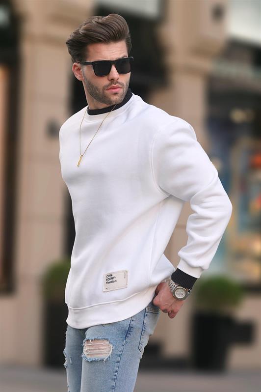 MDX Ecru Bicycle Collar Oversized Sweatshirt with Shirred Arm Detail Men's Sweatshirt 7043 - San Andrés Cholula