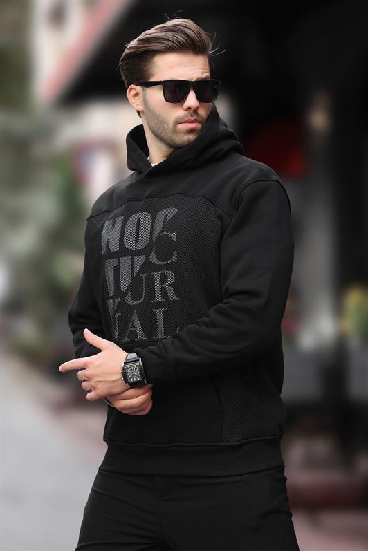 MDX Black Printed Hooded Men's Sweatshirt with Pocket Detail 7062 - Zaventem