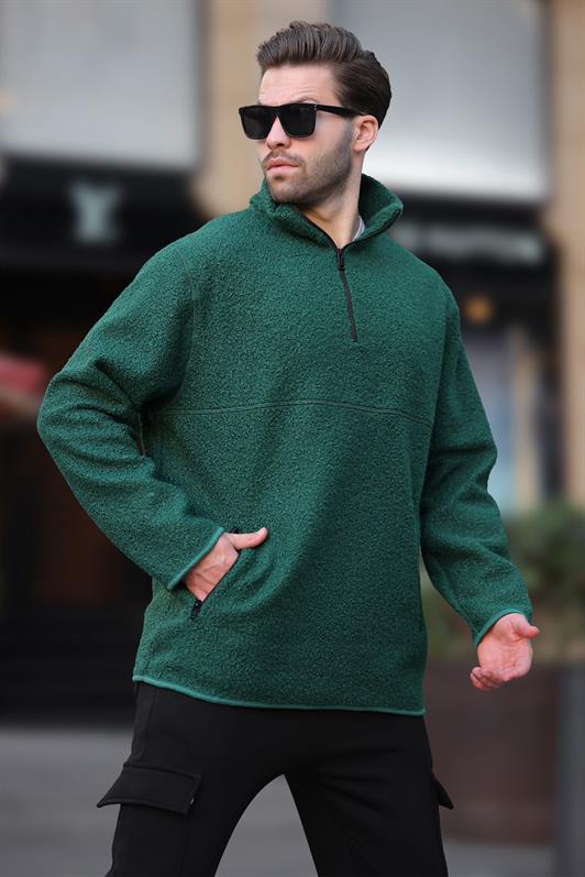 MDX Green Stand-up Collar Half Zip Buckle Sweatshirt 7084 - Enid