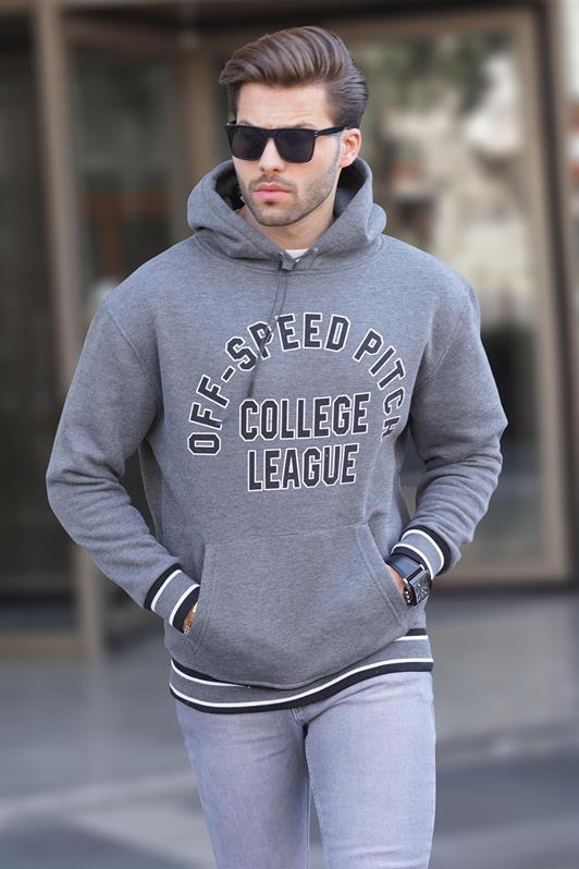 MDX Anthracite Hooded Pocket Detailed Printed Men's Sweatshirt 7068 - Des Plaines