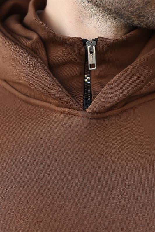 MDX Brown Hooded Zip Neck Patterned Men's Sweatshirt E7162 - Mount Prospect