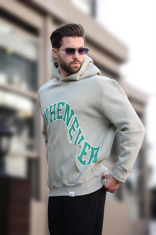 MDX Men's Sweatshirt with Hoodie in Unripe Green with Printed Pocket Detail E7065 - Juchitán de Zaragoza