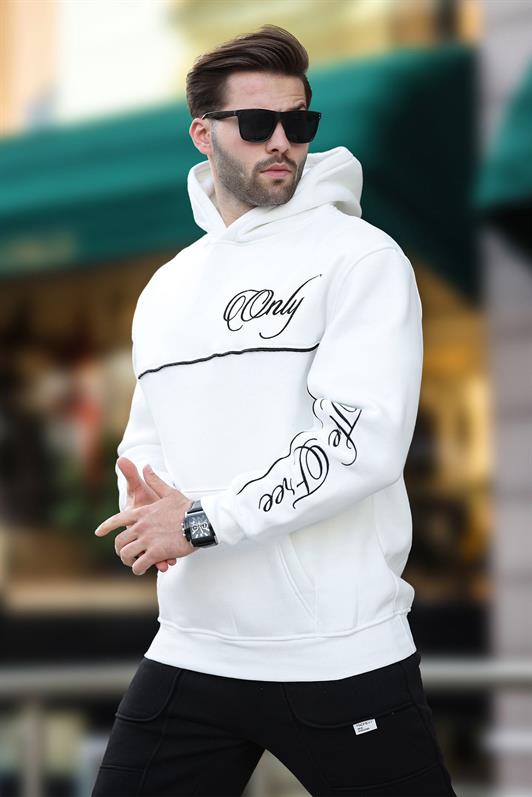 MDX Ecru Hooded Sweatshirt with Stripe Detail Print for Men 7091 - Darmstadt