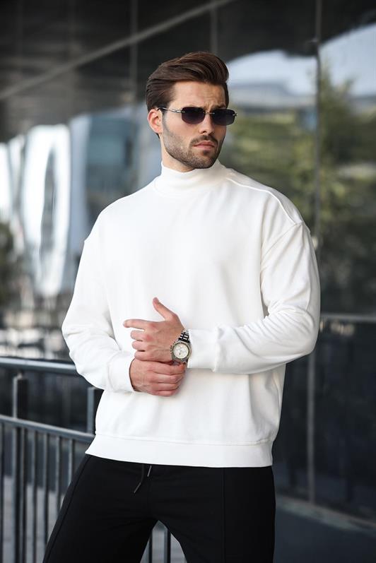 MDX Ekru Half Fisherman Collar Men Basic Sweatshirt E7158 - Ponce