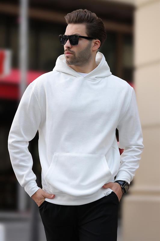 MDX White Hooded Sweatshirt with Pocket Detail 7095 - Grimsby